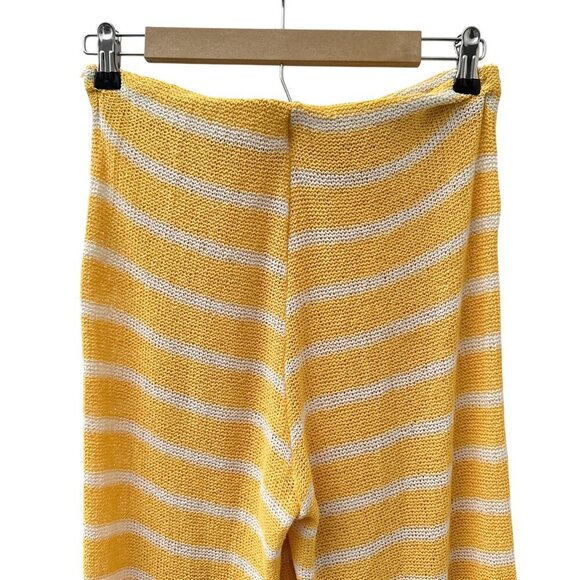 Zara Striped Yellow & White High Waisted‎ Knit Wide-Leg Rustic Trousers Pants M - Picture 4 of 12